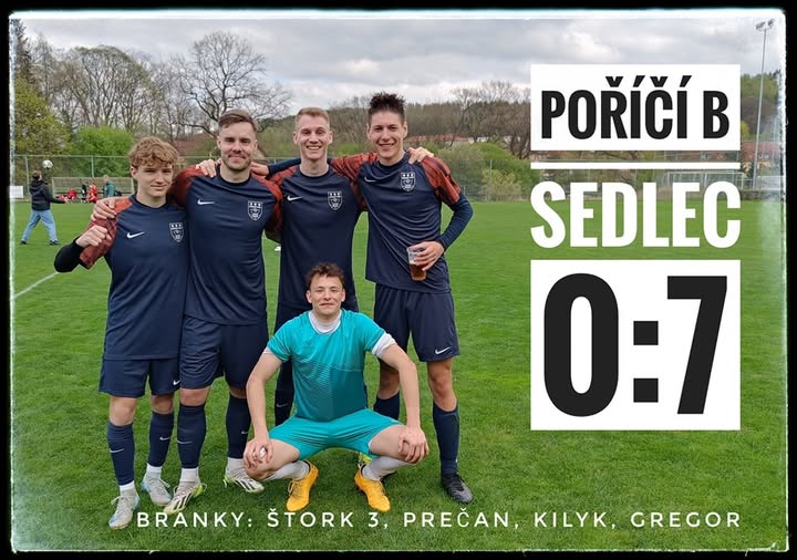 Kr. Poříčí B - KSNP Sedlec 0:7 (0:4) 19. 4. 2025, 1.B třída Branky: Štork 3, Gregor, Kilyk 2, Prečan. Dnes nečekaně snadný zápas. Poříčí jsme 90 minut k ničemu nepustili a sami jsme jste 4-5 jasných tutovek neproměnili.  Kapitolou samou o době byl domácí pomezní, který celý zápas mával jak nádražák. Jednou dokonce odmaval jako ofsajd situaci, kdy hráč Poříčí dával malou domů a nás hráč ji vystihl a dal gól. Naštěstí hlavní arbitr viděl a neodpískal. Poříčí jsme porazili i podruhé v sezoně a na jaře zůstáváme neporaženi. 💪💪